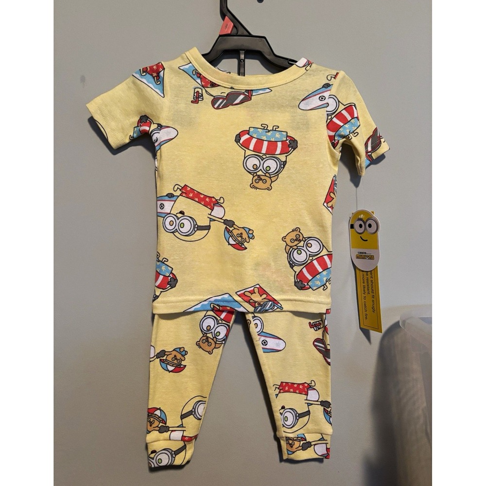 Minions 2T Kids 2-Piece Cotton Knit Pajama Set Yellow Short Sleeve NWT